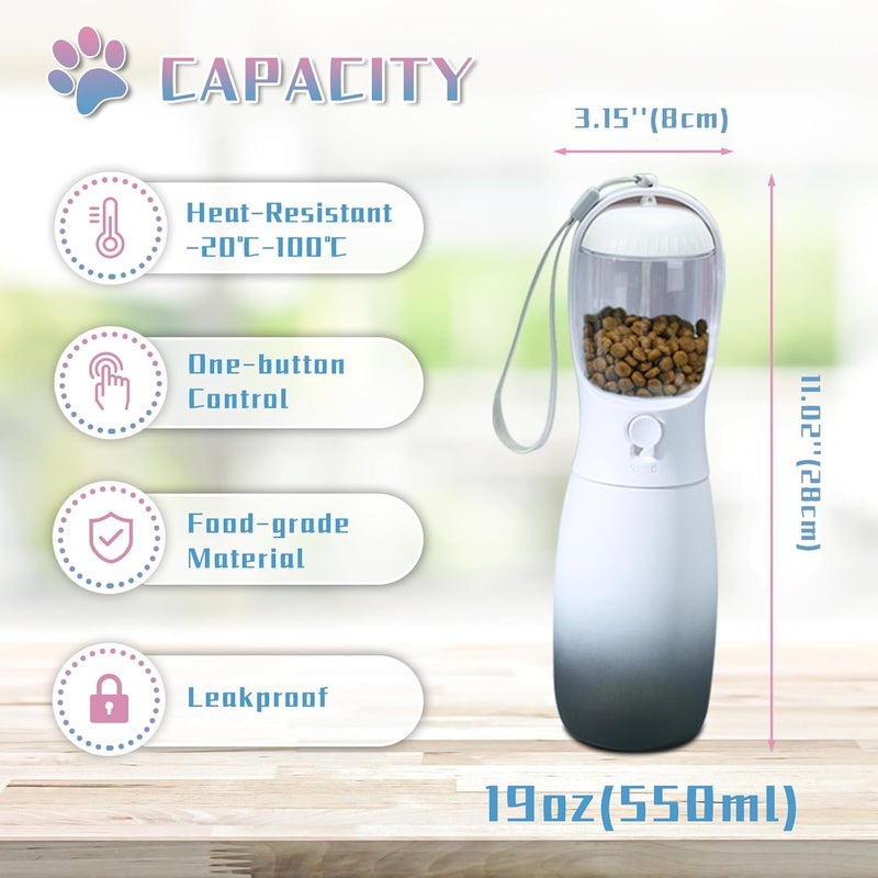 MITOCAPY Portable 2-in-1 Pet Water Bottle with Food Container, Large Capacity Dog Water Dispenser, Outdoor Accessories for Camping, Gifts (19Oz, Black&White) - Image 4